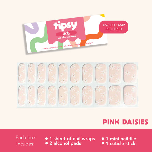 Pink Daisies (Tipsy Gels Semi-Cured Nail Wraps)