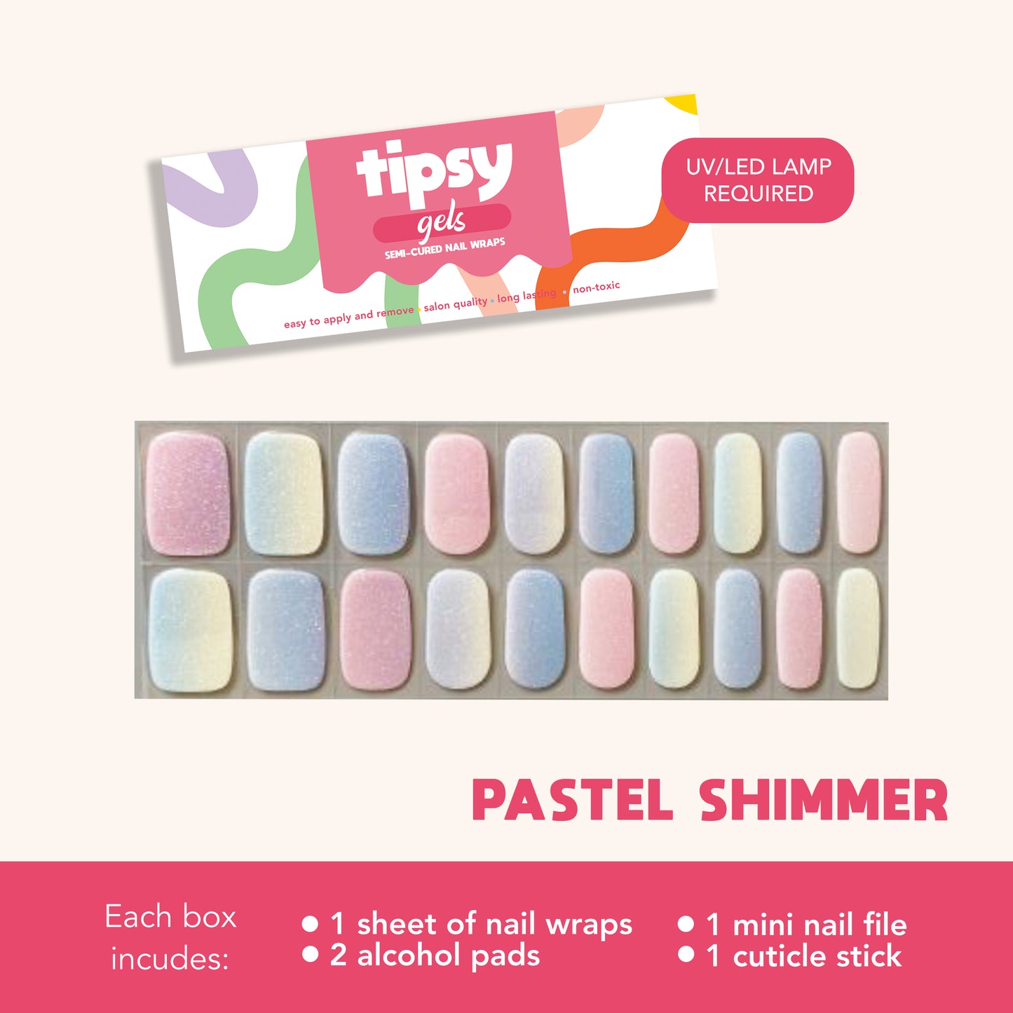 Pastel Shimmer (Tipsy Gels Semi-Cured Nail Wraps)