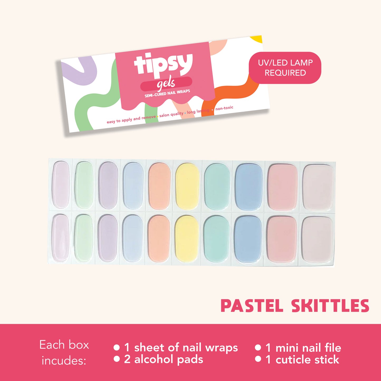 Pastel Skittles (Tipsy Gels Semi-Cured Nail Wraps)