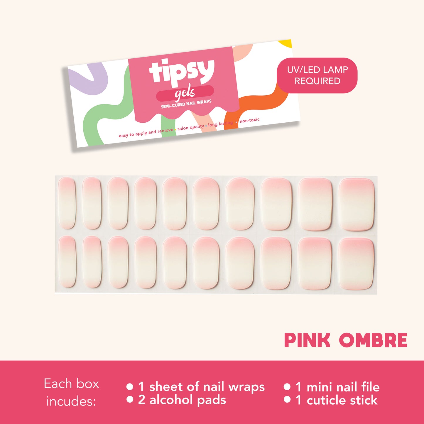Pink Ombre (Tipsy Gels Semi-Cured Nail Wraps)