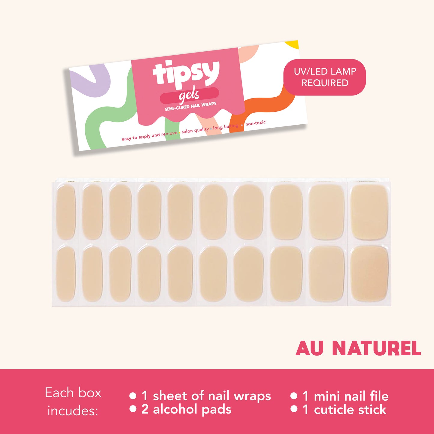 Au Naturel (Tipsy Gels Semi-Cured Nail Wraps)