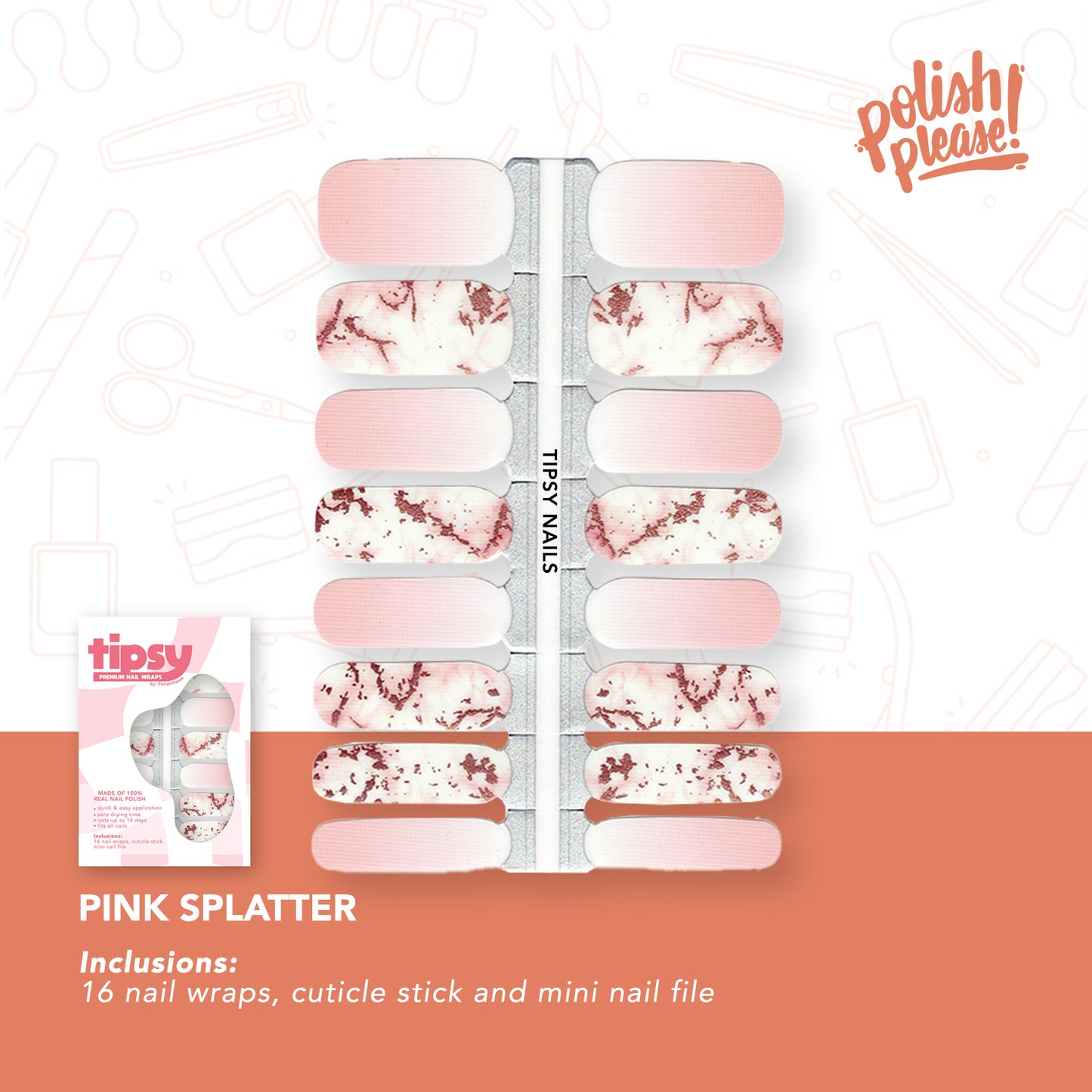 TIPSY NAIL WRAPS by Polish Please - Pink Splatter